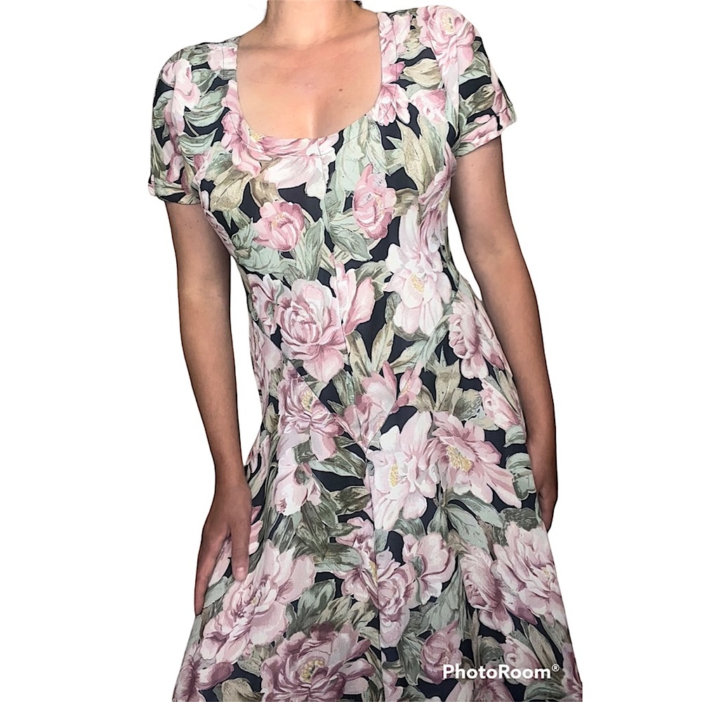 Vintage starina 90s floral grunge dress basque waist